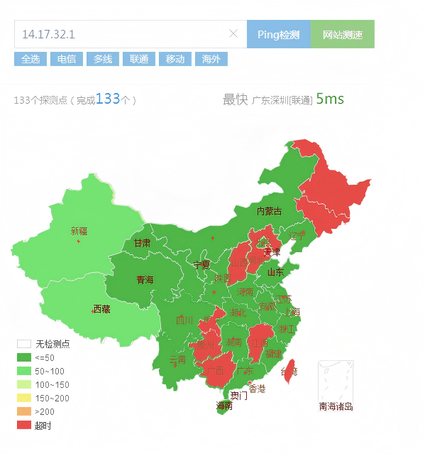 普通机房服务器ping值测试结果图