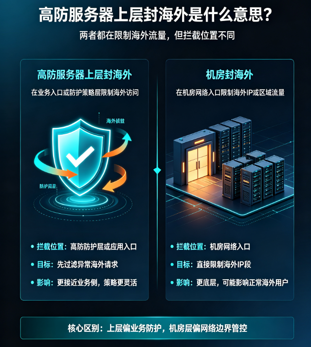 高防服务器上层封海外和机房封海外的区别说明图