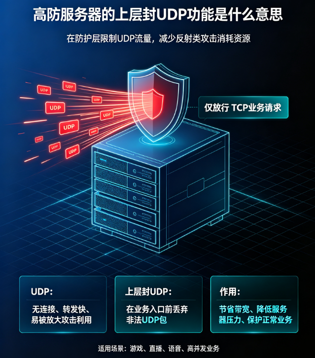 高防服务器上层封UDP是什么意思?和防火墙封UDP有什么区别?